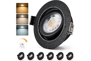 Bojim Infälld LED-spotlight badrum IP44 dimbar svart, hål 68 mm | 80 mm, 7 W varm/neutral/kall vit, för kök vardagsrum, set om 6