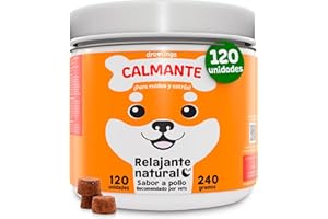Droolings Calmante Perros con 120 masticables Tranquilizante y Relajante Natural para Petardos Ansiedad Viajes Estrés o Fuegos Artificiales