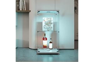 BPKADHY Vitrina de cristal, vitrina de pie, iluminación LED con cerradura y 1 puerta, 4 compartimentos, vitrina con cristal para coleccionistas, libros, modelos (1 puerta, 2 pisos, blanco)