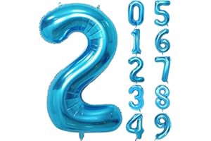 Unisun 40inch Number Balloon, Blue Helium Foil Balloon 0 1 2 3 4 5 6 7 8 9 Big Numbers Balloons, Age Balloons Birthday Party, Romantic Occasions, Wedding, Anniversary Supplies Decoration