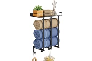 JANE EYRE Portasciugamani da Parete per Bagno con Ripiano (Nero S)