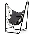 Unique U-Shaped Hammock Chair with Stand,Sturdy & Rust-Resistant,Free Gray Cotton Hammock Chair