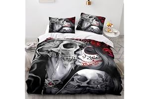 Xisnuient gotiskt skeletttema bäddset 2/3 st sexigt skelett skönhet ros död skalle halloween fladdermöss komfort polyester sö