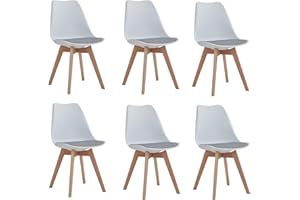DEYARNA HOME Set di 6 Sedie da Pranzo Moderne con Cuscino in Tessuto Imbottito, Sedie da Cucina Scandinave con Gambe in Legno di Faggio (Bianco)