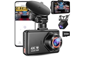 Dusefogo Dashcam Voiture Avant Arrière 4K + 2K WiFi avec App Dash Camera Voiture 3" Caméra Embarquée pour Voiture avec G-Capteur Vision Nocturne Enregistrement en Boucle avec Carte SD 64G
