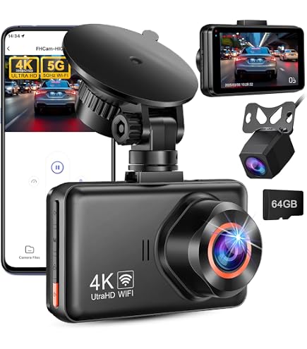 Dashcam Voiture 4K + 1080P WiFi - Caméra Embarquée Avant/arrière Avec GPS, Mode Parking 24h Et Kit ACC Inclus
