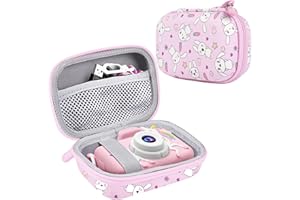 Leayjeen Étui de protection pour appareil photo numérique pour enfant compatible avec GREPRO/Gofunly/Goopow/YunLone/AONISE/Dwfit/Kriogor/Hangrui (étui uniquement), Lapin rose, Sac à dos pour enfant
