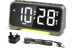 ROCAM Alarm Clock Beside for Heavy Sleepers & Teens, Digital Clock with White Bold Digits & Week Date Display, Type-C & USB Charging Port, 70-120dB, Dual Alarm, SNOOZE, 3-Night Light, Power-Off Memory