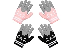 Becellen 2 Pares Guantes Invierno Niñas, Lindos Térmicos Guantes Dedo Completo Mágicos Guantes para Niños Uso Diario