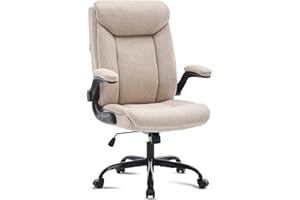 MZLEE Ergonomischer Bürostuhl Computerstuhl Schreibtischstuhl Drehbarer Arbeitsstuhl mit hochklappbarer Armlehne, höhenverstellbar, Bequem für Büro Heim Gaming (Beige Stoff)