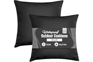 Rohi Waterproof Outdoor Cushions 2 Pack Filled – Decorative Waterproof Cushions for Garden, Patio, Couch, Tent, Balcony and Sofa (Black, 24" x 24")