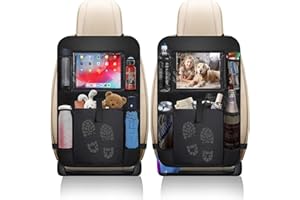 mymai 2 x Car Seat Organiser, Children's Backrest Protection, Waterproof Car Seat Back Protector with Multifunctional Tablet, Large Storage Compartment, Toy, Snacks, Travel and Family Trips (Black)
