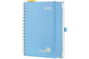 POPRUN Agenda 2025 Settimanale Verticale Spirale 21,5 x 16 cm, Copertina Rigida, Planner 2025 A5 con Righello in Plastica, Carta Spessa da 100 GSM, Blu Foschia