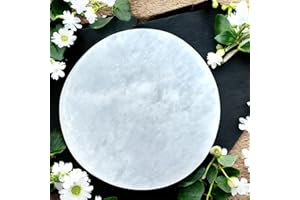 PRO HOME 10cm Selenite Crystal Plate Round Disk Crystal Charging Plate For Healing Meditation Spiritual Energy Stone Raw Natural White Selenite Slice Disk For Spiritual Healing Meditation & Decoration Or Gifts