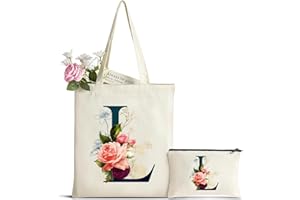 HAMATATA Personalizzata Iniziali Borsa Tela Donna con Cosmetica - Regalo per Amica, Mamma, Sposa, Damigella - Compleanno, Anniversari, Nozze, Natale L