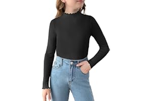Arshiner Langarmshirt Mädchen Halber Rollkragenpullover Rüschen Strickshirt Einfarbig Oberteile Kinder Basic Shirts Slim Fit Unterhemd 5-12 Jahre