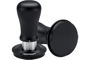 Normcore Tamper à café V5 de 58,5 mm, tampon à expresso à ressort avec 6 réglages de pression réglables, technologie Tri-Spring, base plate revêtue de titane, poignée en aluminium et support en