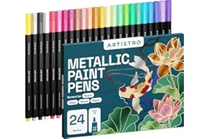 ‎ARTISTRO Artistro 24 voraktivierte Metallic-Marker mit feiner Spitze, Acrylfarben-Marker, Metallic-Lackstifte, für Kinder & Erwachsene, für schwarzes Papier, Steine