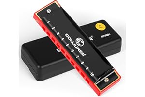 CONJURER Blues Armónica para principiantes y adultos, armónica diatónica de 10 agujeros, llave de C, lengüeta de latón, boca de metal, órgano C, arpa azul con funda, color negro