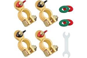 JatilEr Morsetti per batteria da 12 V, chiusura rapida, M8, morsetti per batteria, in ottone, con cuscinetto anticorrosione e chiavi inglesi per moto, auto, navi (2 paia)