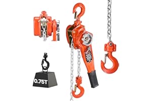 VEVOR Manual Lever Chain Hoist, 3/4T 750KG Capacity Heavy Duty Come Along, 3M Lift G80 Alloy Steel Chain With Dual Pawl Mechanical Brake, 360° Rotating Hooks, for Warehouse Construction Garage
