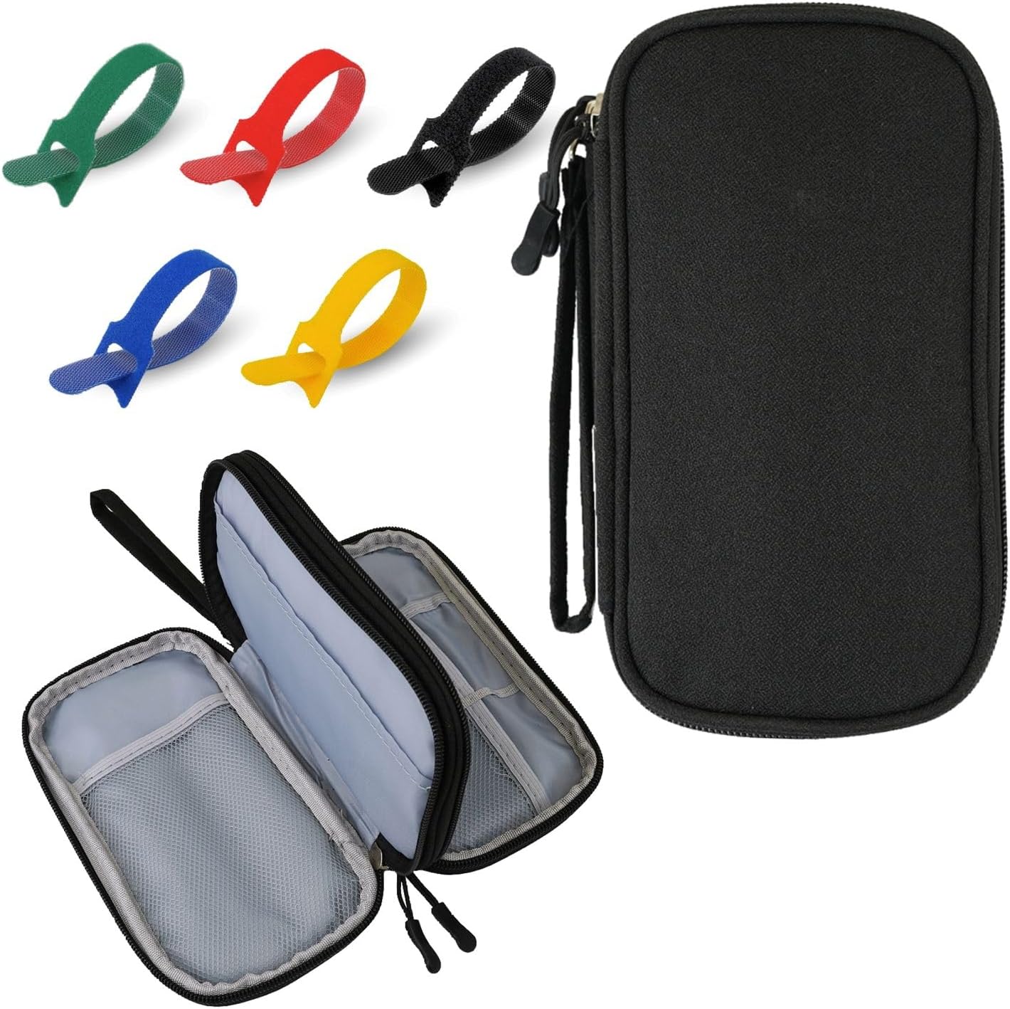 BCUBA® Organizador Cables Viaje – Estuche para Cables + 10 Bridas Autoadherentes | Estuche para Cargadores, USB y Accesorios Electrónicos | Bolsa Compacta y Versátil (NEGRO)