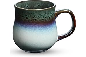 RELEDESA 450ml Duży Ceramiczny Kubek do Kawy z Dużym Uchwytem, Ręcznie Robiony Szkliwiony Mały Kubek do Herbaty 16 Oz do Biura i Domu, Można Myć W Kuchence Mikrofalowej i Zmywarce (Atrament Zielony)