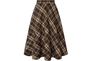 Belle Poque Women's Plaid Skirts Vintage High Waisted A-Line Midi Skirt with Pockets Versatile Pleated Skirts for Women
