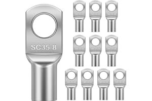 Flintronic 10 Pieza Terminales Cobre Estañado, Terminales de Anillo Kit, Terminales Crimpado Bateria, Orificio Perno Terminales, Terminales Eléctricos Sc 35-8, para Batería Coche, Moto, Barcos