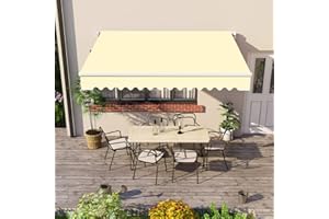 GREEN BAY Greenbay 4 x 3m DIY Patio Retractable Manual Awning Garden Sun Shade Canopy Gazebo Cream with Fittings and Crank Handle