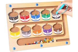 WAKSOX Magnetic Colour and Number Maze - Wooden Magnet Board Puzzles for Toddler Counting Matching Games, Montessori Toys for Preschool Learning Fine Motor Skills Toys for Boys Girls