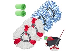 WACURRENTHYD 4 Pack Spin Mop Replacement Heads Microfiber Mop Refills Replace Heads Safe for All Hard-surfaced Floors Includes 2 Extra Microfiber Cleaning Cloths