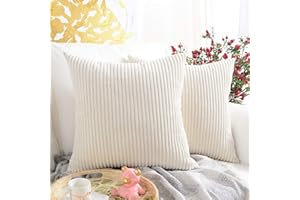 MERNETTE Pack of 2, Corduroy Soft Decorative Square Throw Pillow Cover Cushion Covers Pillowcase, Home Decor Decorations For Sofa Couch Bed Chair 16x16 Inch/40x40 cm (Striped Cream)