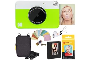 KODAK: Paquete cámara instantánea Printomatic (Verde) + Papel Zink (20 Hojas) + Funda álbum de Fotos + Marcos para Colgar + cómoda