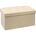 Pouf Coffre De Rangement BRIAN & DANY - 76x38x38 Cm, Tissu Lin Bleu Marine - Pliable, Multi-Usage (Tabouret, Banc, Rangement)