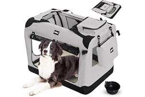Leopet® Sac de Transport pour Chiens - Gamelle et Sac de Rangement, Pliable, Respirant, Tapis Amovible - Bagage, Panier de Transport pour Animaux de Compagnie (Gris, XL: 81x58x58 cm - LxLxH)