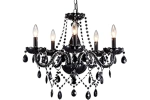 ‎SM SAINT MOSSI Saint Mossi Moderne K9 Kristall Kronleuchter,Schwarzer Kronleuchter mit fünf Leuchten, Hängende Deckenleuchte Befestigung für Esszimmer,Schlafzimmer,Wohnzimmer,H48cm x W48cm mit verstellbarer Kette