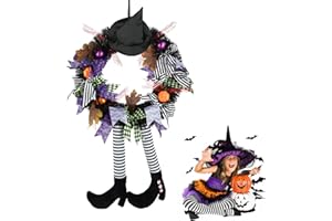 Timiyou Decoración de Corona de Halloween,Hallowee Guirnalda de Bruja , Pierna, Calabaza, Hoja de Arce,Corona De Halloween para Colgar En La Puerta Decoracion para Puerta de Casa, al Aire Libre