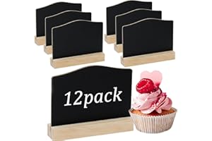 WINBEST 12 Sztuk Mini Tablic do Pisania Kredą ze Stojakiem, Drewniana Tablica, Mała, z 2 Pisakami i 2 Gumkami do Ścierania, na Stół Bufetowy, Przyjęcie Urodzinowe