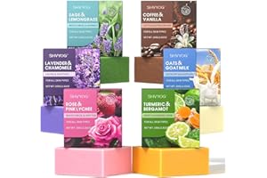 SHVYOG Set Regalo di Saponette Naturali, Avena, Latte di Capra, Curcuma, Lavanda e Rosa, con Oli Essenziali Biologici, Detergente Delicato, Idratante, Sapone per Viso e Corpo, Regalo per Donne, 100g*6