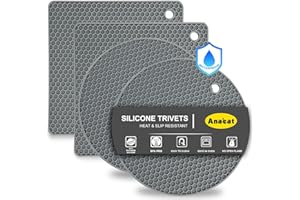 Anaeat 4 Pack Silicone Trivet Mats BPA Free - Heat Resistant Thicken Pot Holders, Multipurpose Hot Pads Non-Slip for Kitchen Potholder, Hot Dishes, Spoon Rest, Jar Opener, Drying Mat (Grey)