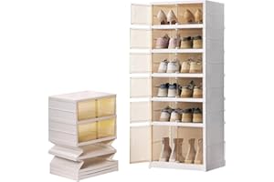 Wuciray Rangement Chaussures Pliable Dur Plastique 6 étage Pointure Jusqu’à 46 Casier Chaussures Meuble Armoire pour 12pcs Chaussures Boite pour Entree Salon Chambre avec aspiration magnétique Porte