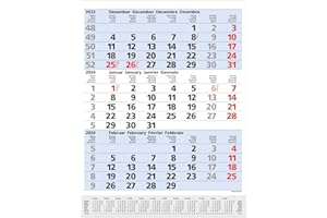 3-Monats-Planer Comfort Blau 2024: 3-Monatskalender groß I Wandplaner / Bürokalender mit Datumsschieber, Vor-und Nachmonat und Jahresübersicht I 30 x 39 cm