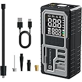 Portronics Vayu 10 Type-C Rechargeable Tyre Inflator, 2 x2000 mAh Batteries, Digital Display, 150 PSI, Preset Modes, Flashlig