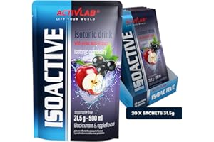 Activlab Isoactive Isotonic Drink | z Yerba Mate | elektrolity | witaminy z grupy B, 20 x 31,5 g, czarna porzeczka z jabłkiem, 500 ml napoju sportowego, praktyczna torba, 3 przetestowane