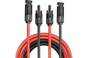 PUISENO Câble Solaire 4 mm² - Rallonge de 1m/2m/3m/4m/5m/6m/10 m - Résistant aux UV - Certifié VDE - avec connecteurs solaires - pour installations photovoltaïques (Rouge/Noir) (4mm²/5m)