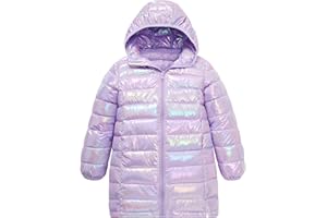 ALISISTER Girls Coat Long Sleeve Winter Hooded Puffer Jacket Shiny Outerwear with Pocket 5-12 Years