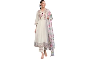 INDO ERA Damen Kurta-Hose aus Seidenmischgewebe, bestickt, A-Linie, mit Dupatta-Set
