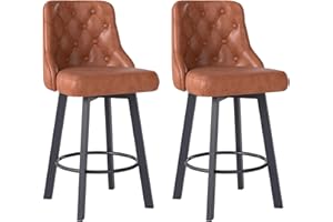 Youhauchair Bar Stools Set of 2, Waterproof PU Leather Bar Stool, 360° Rotating Breakfast Bar Stools with Footrest, Seat Height 66.5 cm, Load Capacity 150 kg, Brown