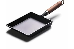 YYMIYU Padella giapponese Tamagoyaki in ghisa, pre-stagionata, trattata con azoto liquido, antiruggine, pronta all'uso, manico in legno staccabile, adatta al forno, per omelette, bistecche e campeggio, senza